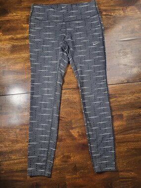 Nike Dri-FIT Epic Run Printed Running Tights Black White Polka Dot Size M